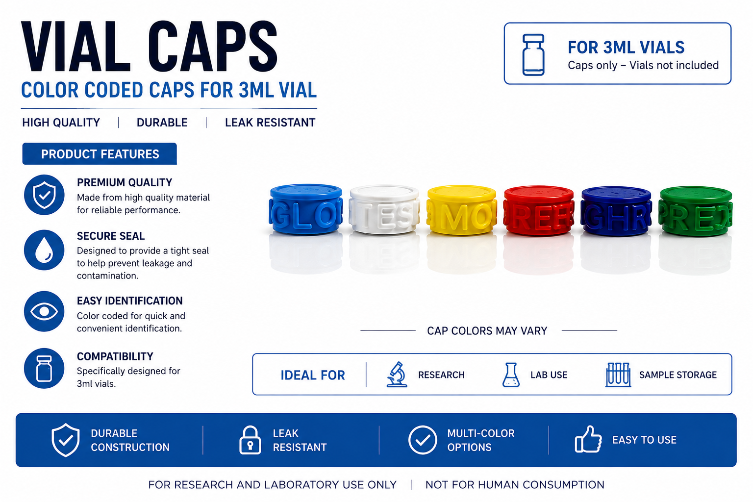Color Coded 3ml Vial Caps