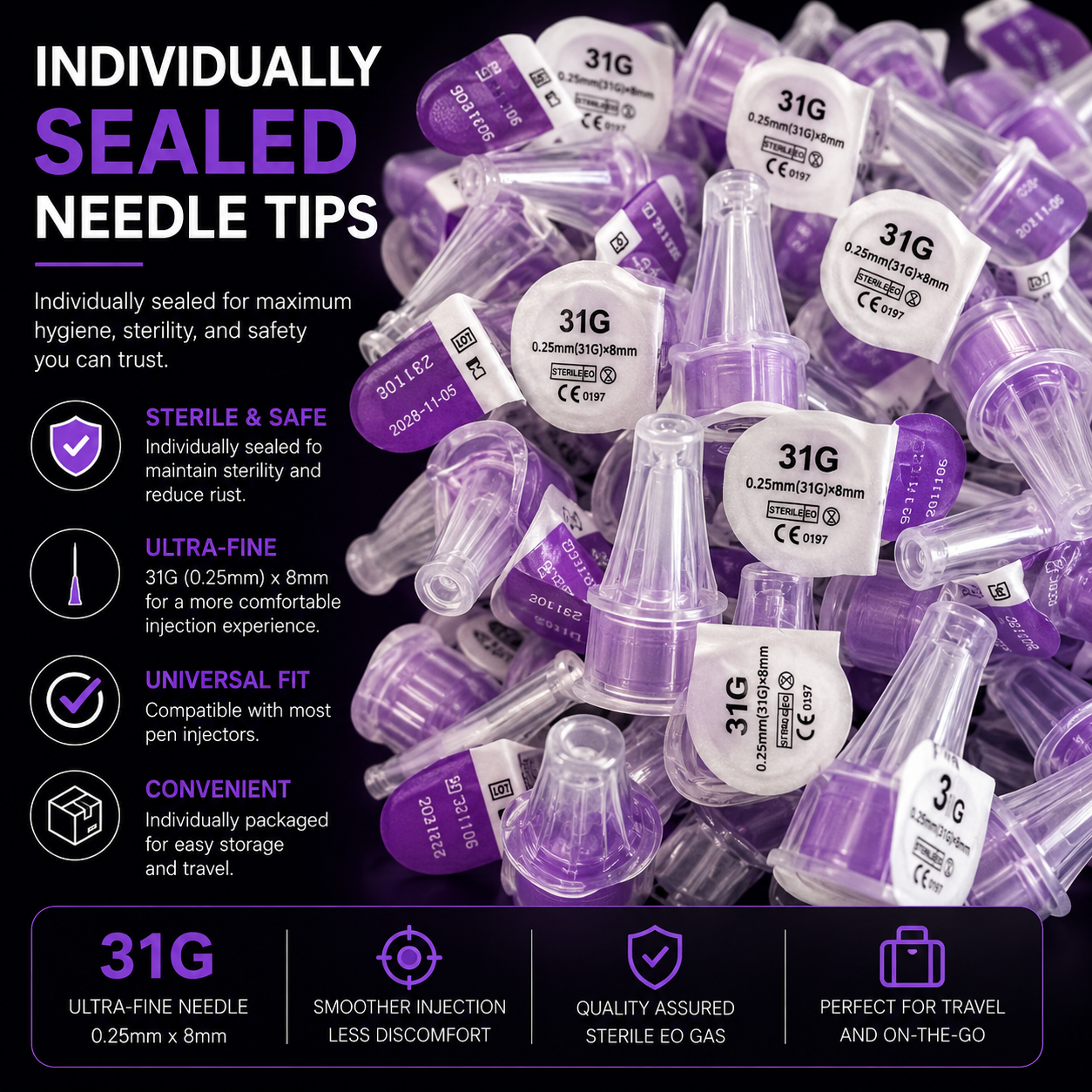 31g 8mm Pen Tips for Reusable Research V1, V2 and V3 Pens - Pack of 20